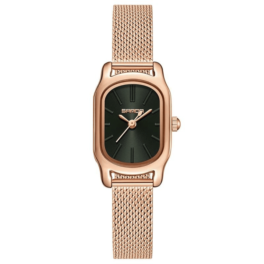 Ovale Damen-Armbanduhr Berna – Grünes Metallband