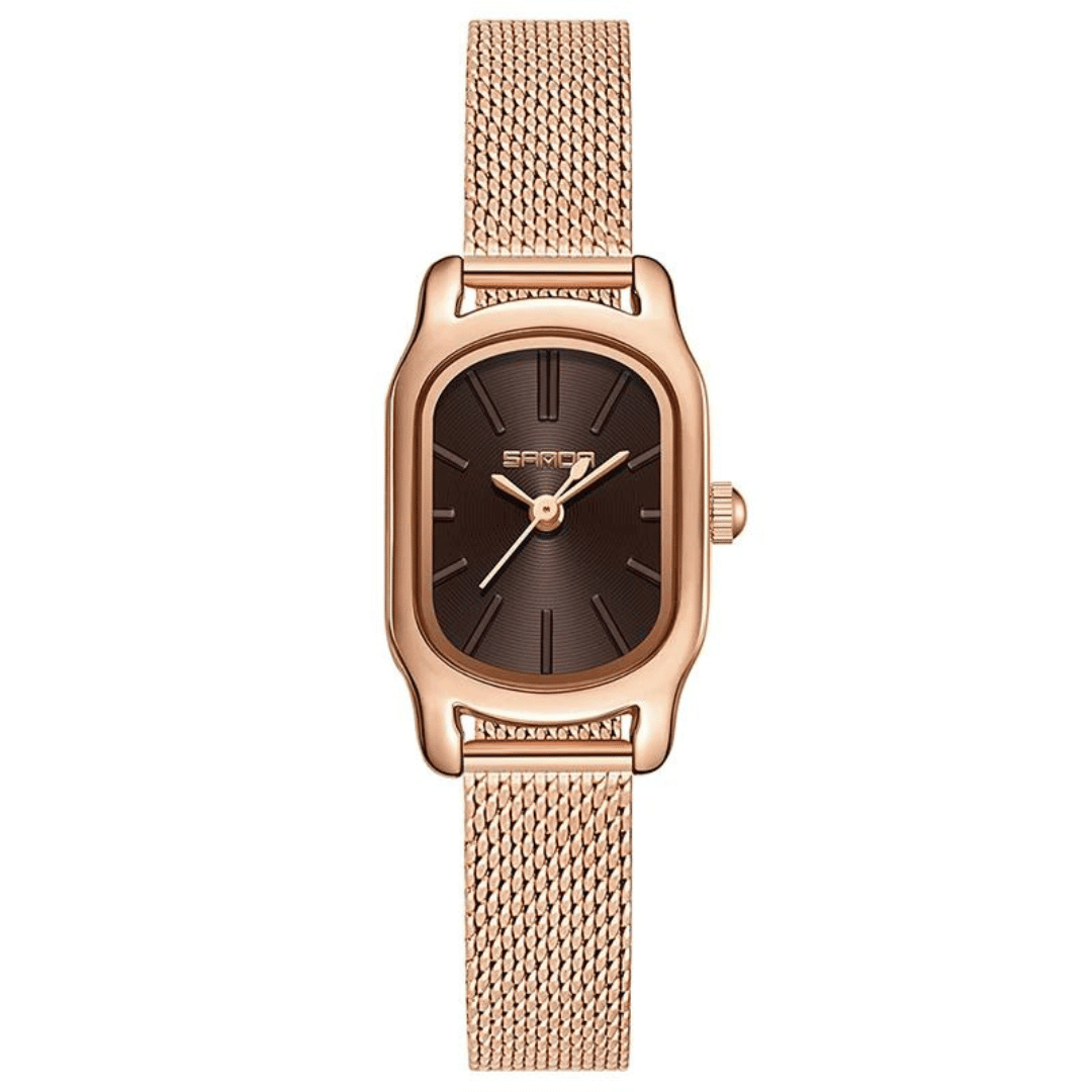 Ovale Damen-Armbanduhr Berna – Braunes Metallband