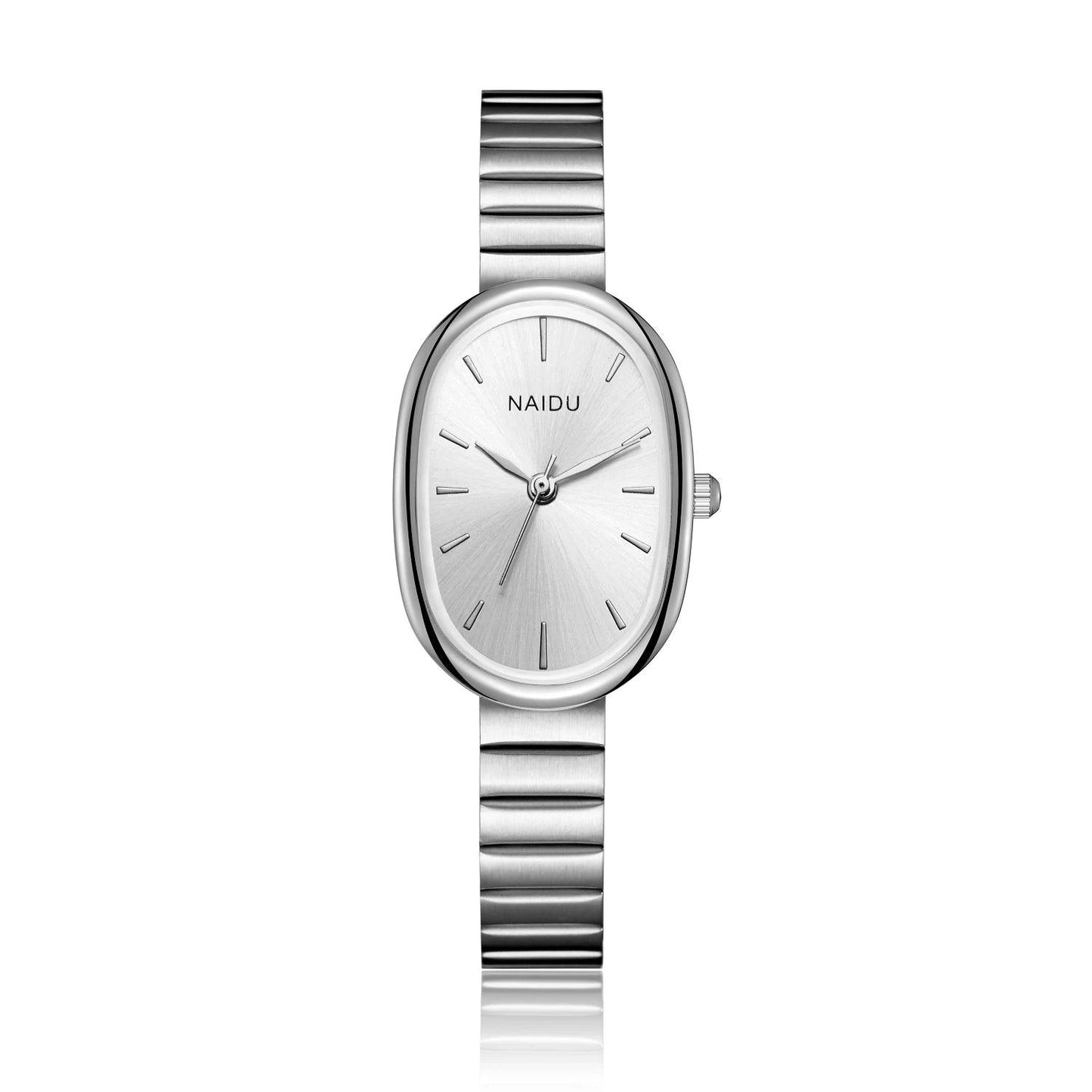 Ovale Damen-Armbanduhr aus Edelstahl – Silber